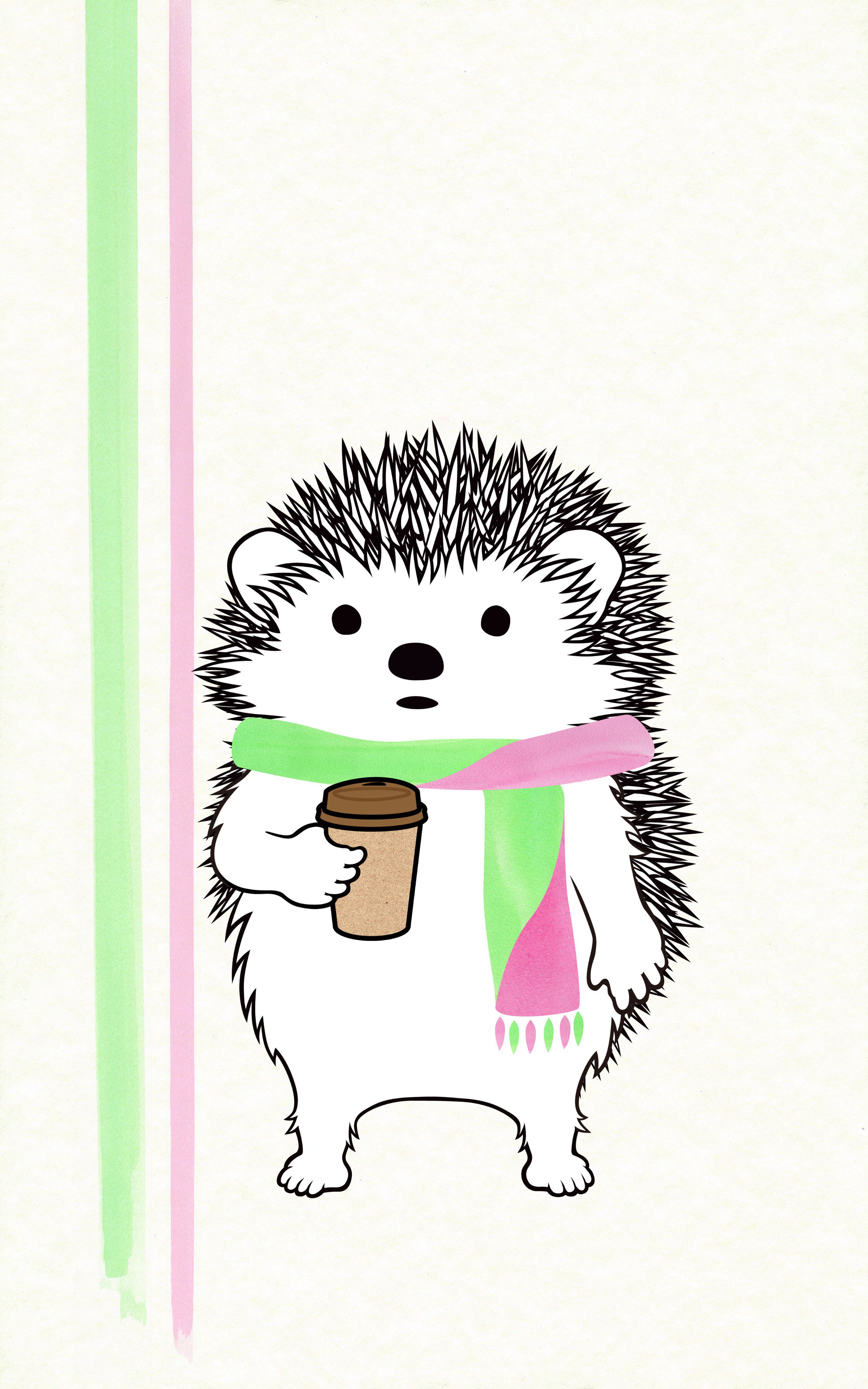 イワモトシューヘー 春をイメージしたイラストを作ってみました 冬に手書きで描いたイラストをもとに 私がよく公園でコーヒーを飲みながらぼや っと上を見ていたりするので そんなところをクリマツ君に投影しています ハリネズミ イラスト T