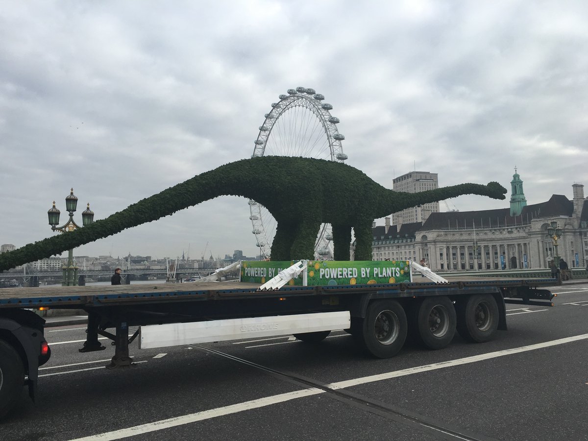 HVPayne's tweet photo. Keep your eyes peeled for our Florasaurus around central London this morning! #Florasaurus @Hot_Pickle https://t.co/2FSYC8rkbT