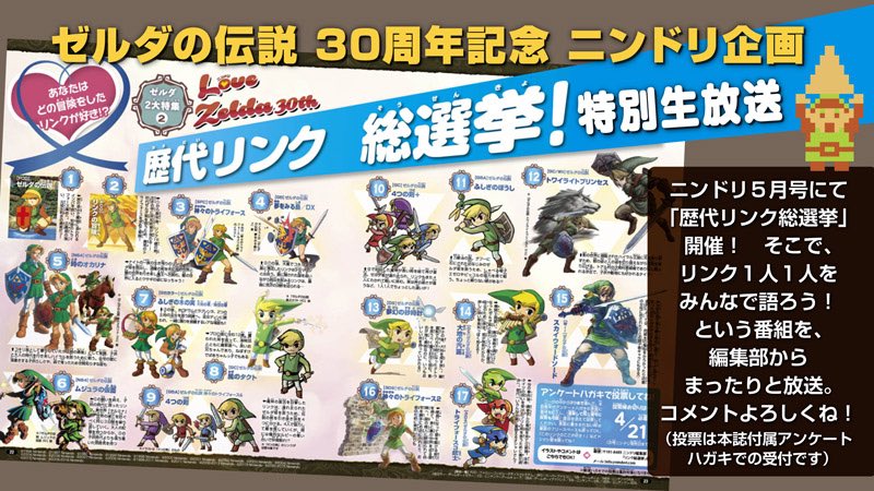 ニンドリ ニンテンドードリーム編集部 本日21時半より放送予定 ゼルダの伝説 歴代リンク総選挙開催 ニンドリ特別番組 編集部がゆるっとお送りするトーク番組です T Co Ppb4u7bx3c ニンドリ T Co Zdlzqqtfuu Twitter