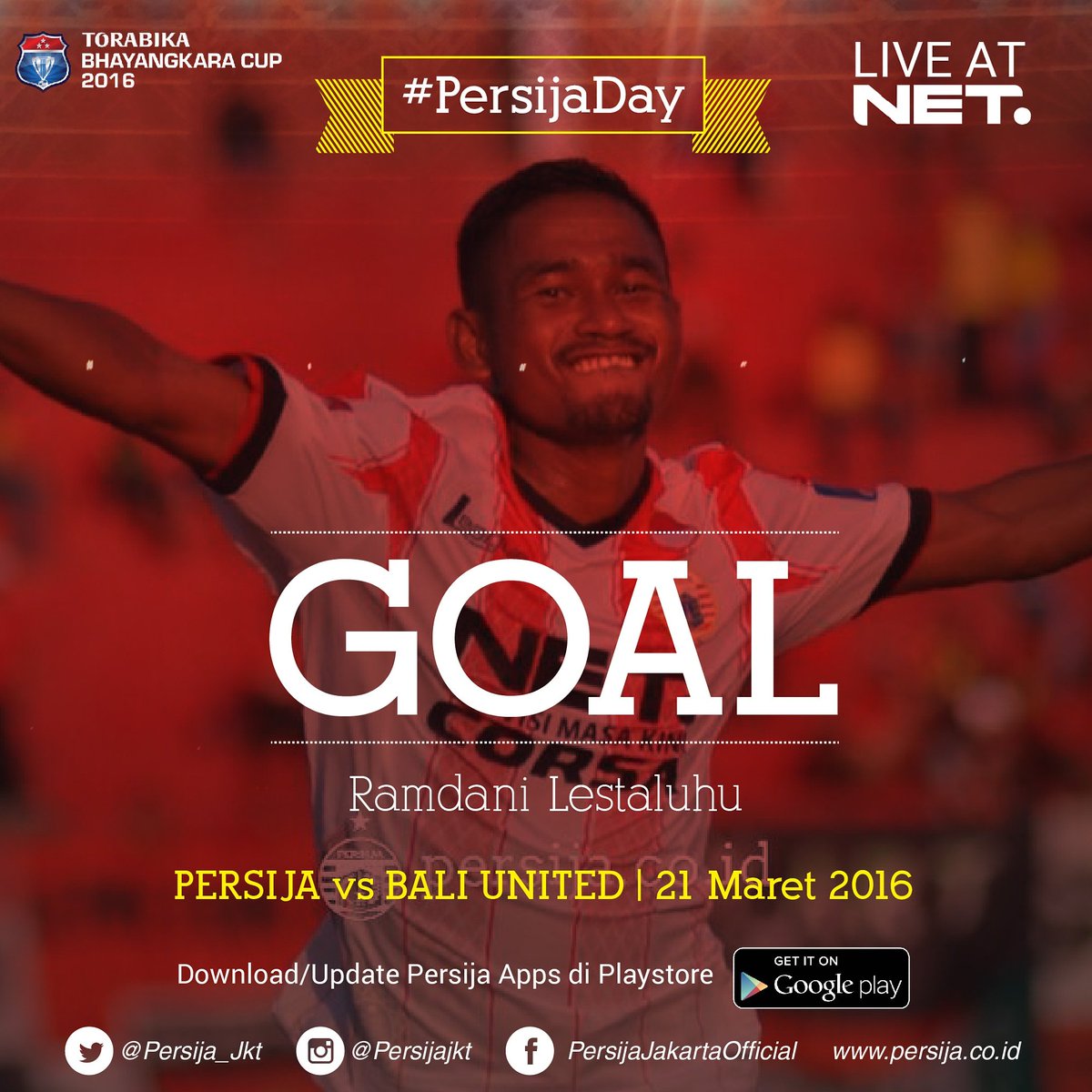 Persija_Jkt's tweet photo. Goal Ramdani Lestaluhu untuk Persija.
#GuePersija
#RumahPersija
#PersijaDay https://t.co/PsbAL02EGT