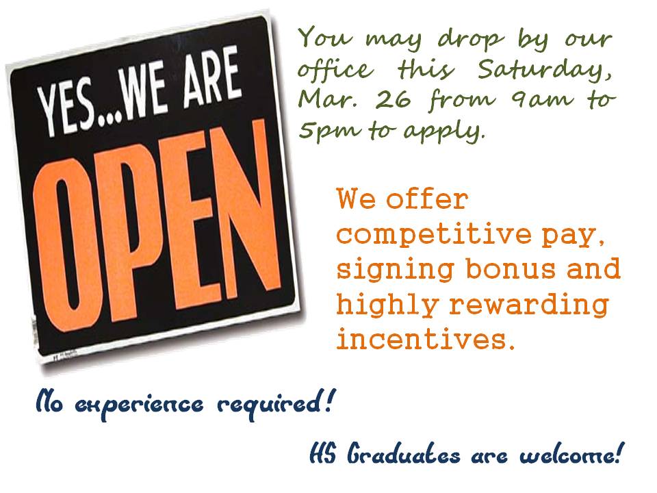 myVIPAccess's tweet photo. We are open this Saturday, March 26 for recruitment. See you! https://t.co/XKj22NBt9r