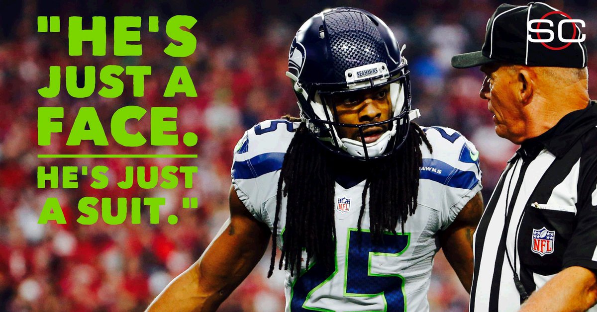 SportsCenter's tweet photo. Richard Sherman wasn't shy when asked his opinion on Roger Goodell's new rules proposal. https://t.co/XJoNiQsKpQ https://t.co/sHHMFCrgHD