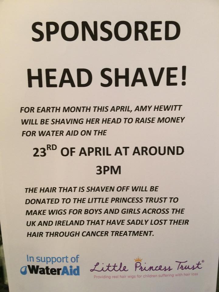 lucyhockeyhair's tweet photo. Our Amy is having her locks shaved off!!!! The hair will be donated to @LPTrustUK and proceeds to @WaterAidUK https://t.co/qLnK9sQlDv