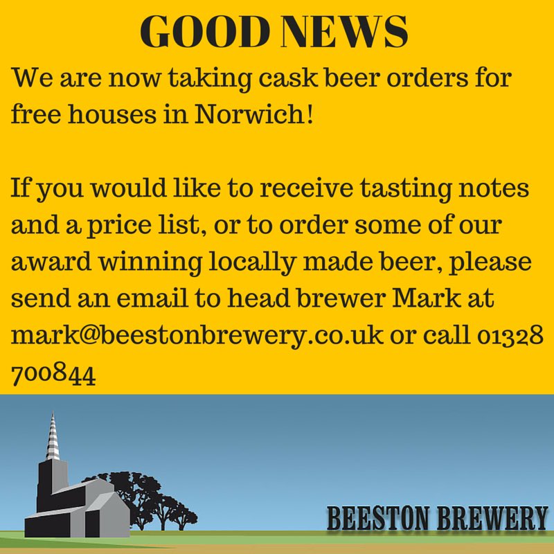 BeestonBrewery's tweet photo. Hello freehouses in Norwich, we are now taking orders for delivery. https://t.co/3GOgdlKS4m