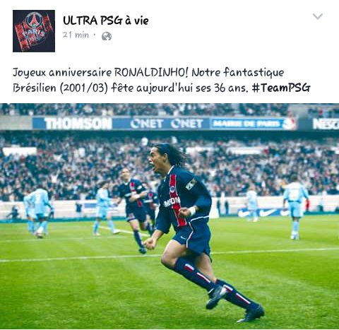 fentychuck's tweet photo. Happy birthday Ronaldinho, un grand joueur de tout les temps ,passé au PSG 2001-2003 a jamais dans nos cœurs. https://t.co/WKO2M2XXj5