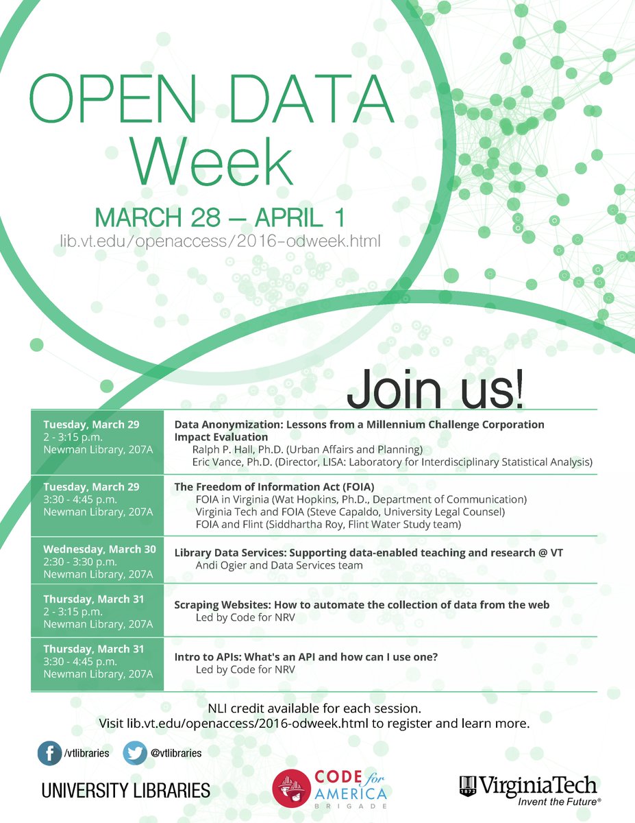 openatvt's tweet photo. Join us for Open Data Week @VTLibraries March 28-April 1 https://t.co/hEaNtAaye8 #opendata #OpenVT #VirginiaTech https://t.co/VUf0M6tEPC