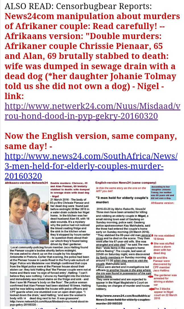 N_ata6ha's tweet image. DOUBLE #MURDER: News24com manipulation about murders of Afrikaner couple: Read carefully! …itegenocideinsareports.blogspot.co.za/2016/03/double…
