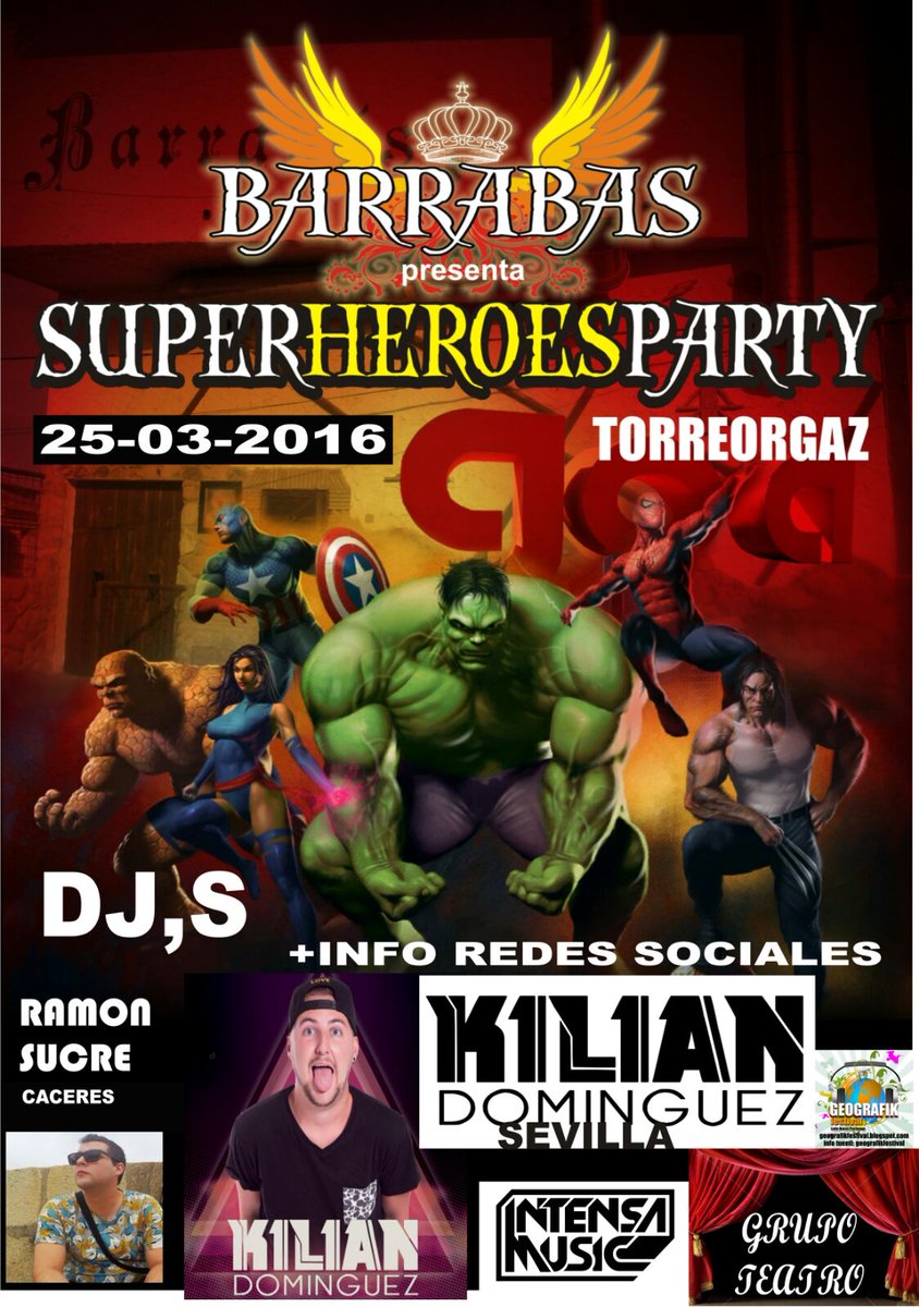 salabarrabas's tweet photo. HOY SORTEAMOS UNA ENTRADA GRATUITA PARA SUPER HÉROES PARTY EL DIA 25 DE MARZO, VIERNES 🔥🎉🎇🎶🍸💥 RT!! RT!! https://t.co/4rUf9IjEMh