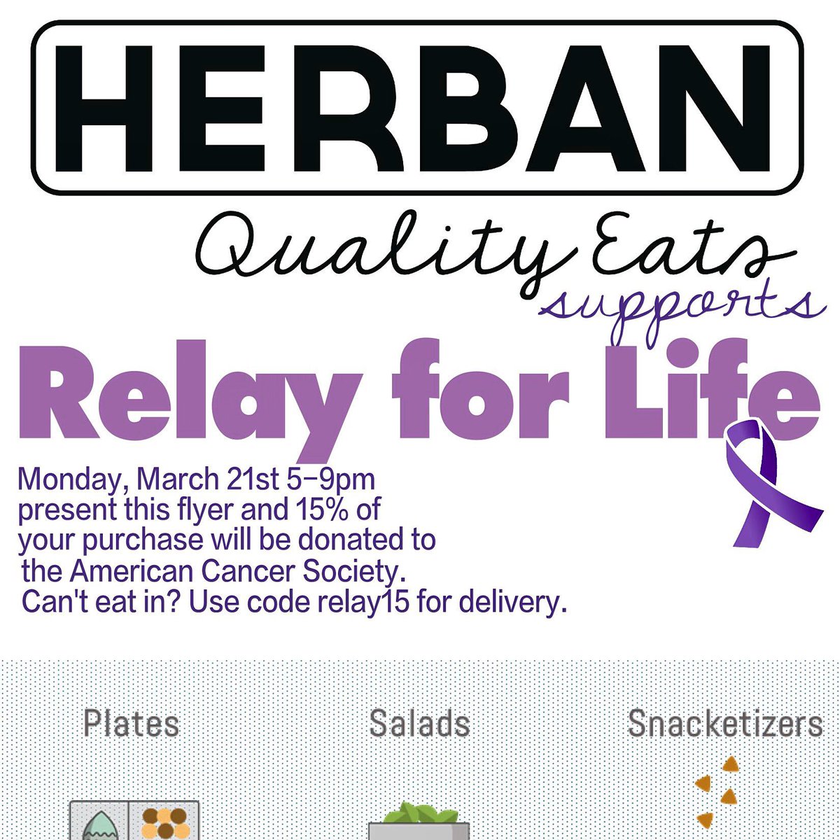 UPennRelay's tweet photo. Prof share @HerbanQE TN 5-9pm, 15% of proceeds go to ACS if show flyer below or use promocode "relay15" for delivery https://t.co/IW6LaEeabY