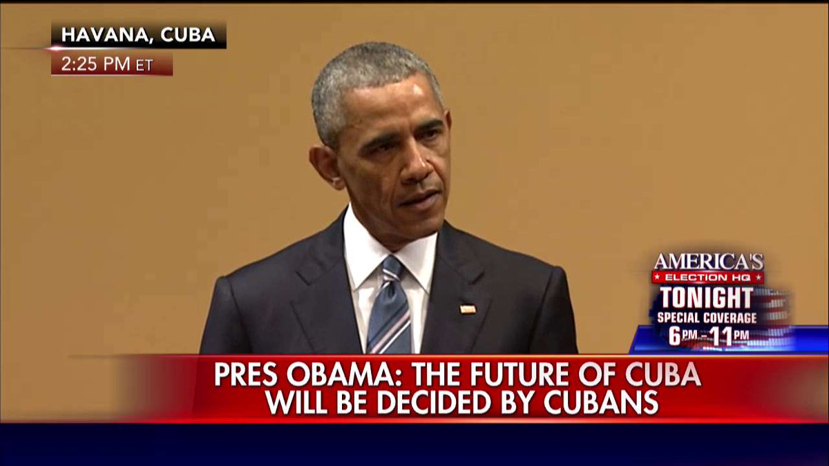 FoxNews's tweet photo. "We're moving ahead w/ more opportunities for Americans to travel to Cuba & interact w/ the Cuban people." - Obama https://t.co/RJxCCbQlNo