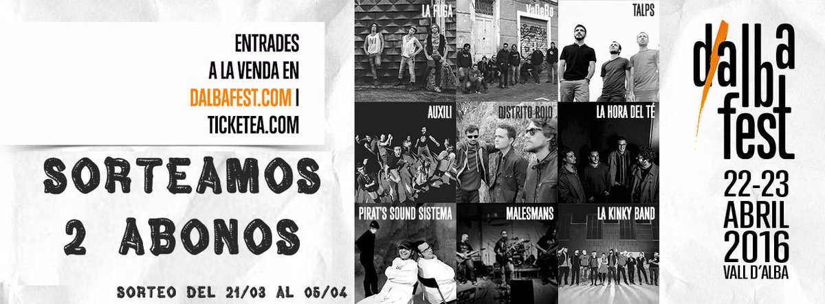 somosrockeros's tweet photo. Haz un RT y consigue 2 Abonos para el Festival @dalbafest con La Fuga, VaDeBo, Auxili, Pirat's Sound sistema, etc.. https://t.co/QrDw36XpJB