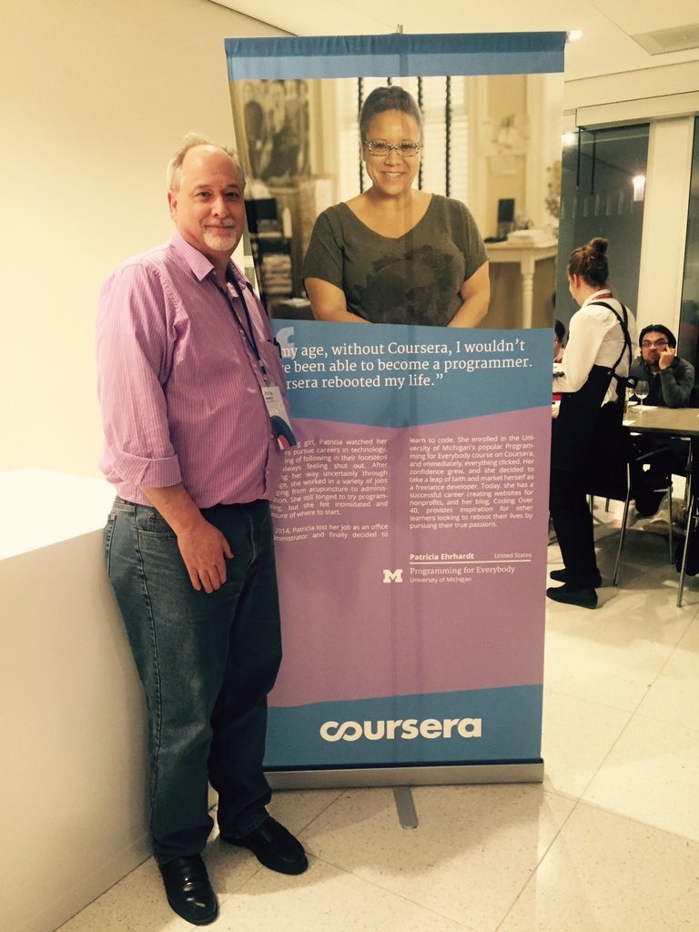 DeVaneyGoBlue's tweet photo. .@drchuck poses with one of his #PR4E learners #CourseraNL one of the world's most passionate teachers https://t.co/L6kRhEiPGq