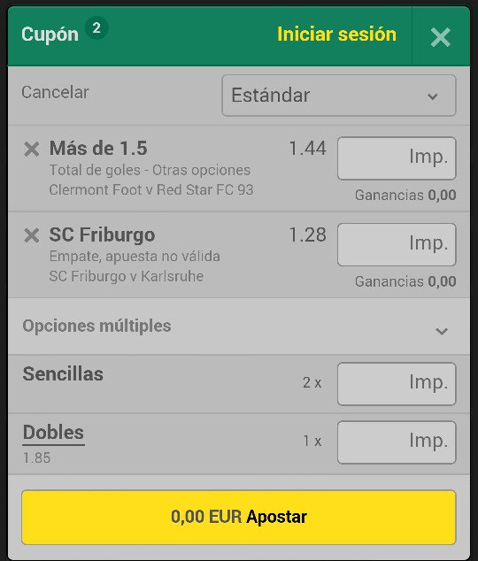 Goodgreenpick's tweet image. Pick 1
📰Ligue 2/Bundesliga 2
📝Clermont Foot vs Red star/Friburgo vs Karlsruhe
🕑20:30/20:15
💰@1.85
💲Stk 1.5