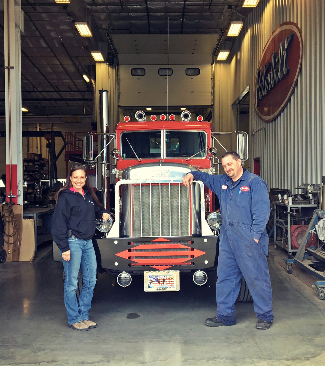 mt_peterbilt's tweet photo. Lisa &amp; Jeff look great in front of this old '48! #montanapeterbilt #peterbilt https://t.co/jgRVFYKGLm