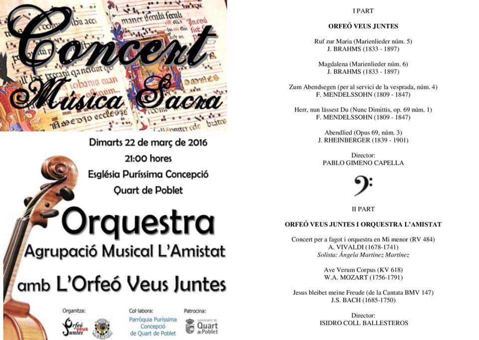 xavitorresquart's tweet photo. Demà en @purisimaquart concert de música sacra amb @veusjuntes i L'Amistat  #quartdepoblet #fentculturafentpoble
https://t.co/13RzoIbW3U