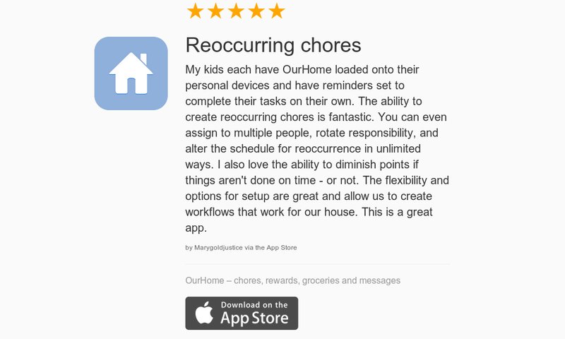 OurHomeOfficial's tweet photo. 5 Star Review: "Reoccurring chores: My kids each have OurHome loaded onto their personal d…" https://t.co/Fhvz4PIaaH https://t.co/TzW2yMGsOx