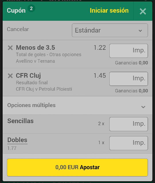 Goodgreenpick's tweet image. Pick 2
📰Serie B/Rumania 1
📝Avellino vs Ternana/CFR Cluj vs Petrolul
🕑20:30/19:30
💰@1.77
💲Stk 1.5