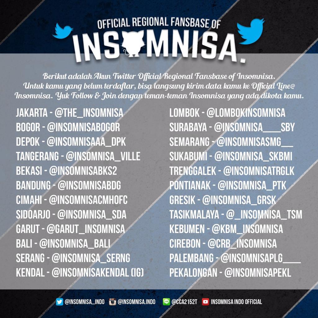 InsomNISA_SDA's tweet photo. "@insomNISA_Indo: INFO! Berikut adalah list Akun Twitter Official Regional Fansbase of insomNISA 👇 https://t.co/fY0KSpt8ne"
