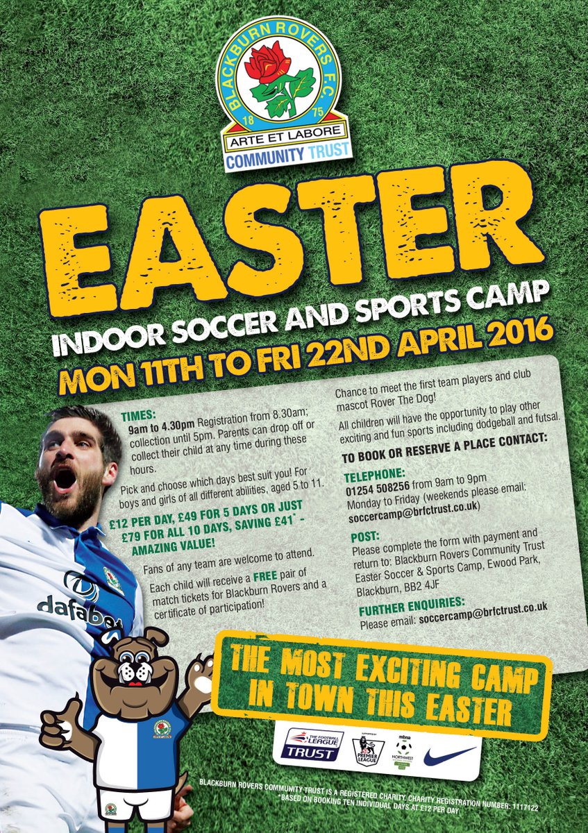 BRFCTrust's tweet photo. One location, three great Easter camps for your child! Choose between a trio of exciting April options at Ewood Park https://t.co/a0DzxdLiMf