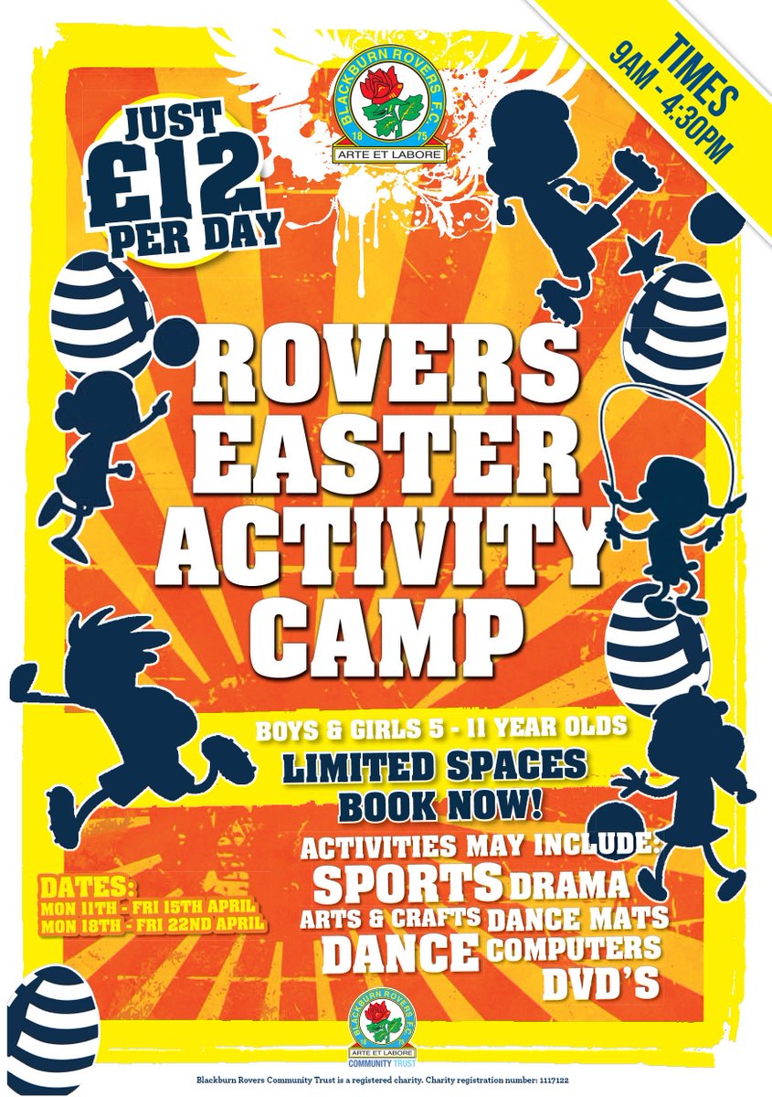 BRFCTrust's tweet photo. One location, three great Easter camps for your child! Choose between a trio of exciting April options at Ewood Park https://t.co/a0DzxdLiMf