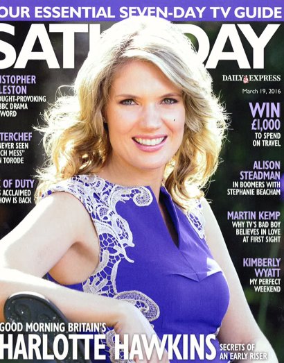 CameraPress's tweet photo. Good Morning Britain's @CharlotteHawkns on the front of the Saturday @Daily_Express image by #AndrewCrowley https://t.co/SyWCzqFGeR