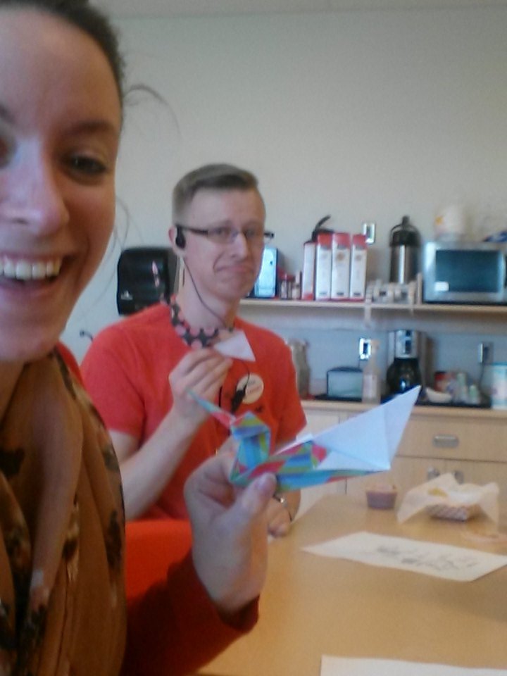 BrookeHRTM's tweet photo. Electronics Christian and I rocked some origami in the break room! Our unicorns ended up legless though... https://t.co/JdemUrsDbE