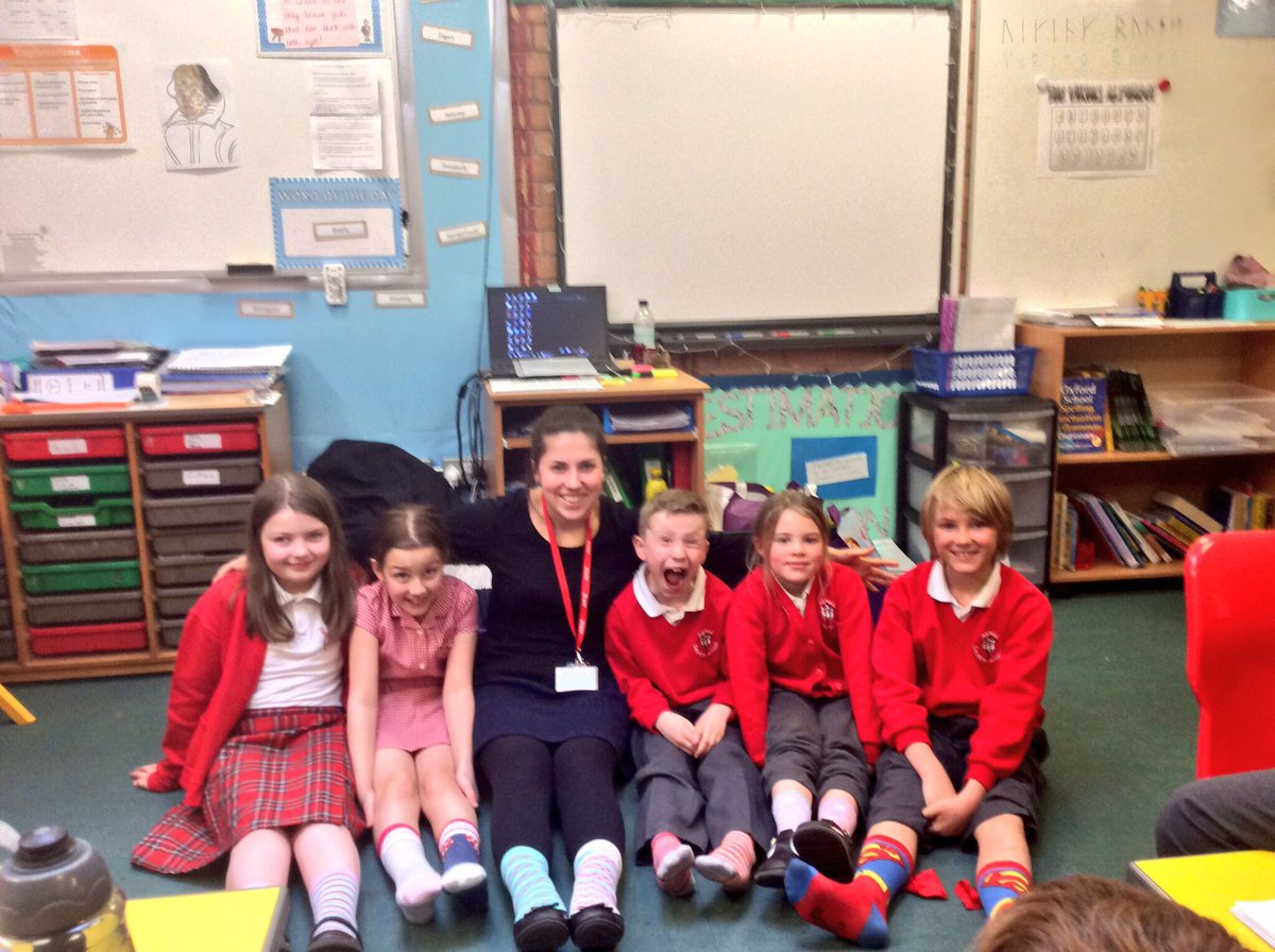 class4aspull's tweet photo. Wearing odd and bright socks! Teachers and children for #WDSD16 https://t.co/zKtGxBmZ5Y
