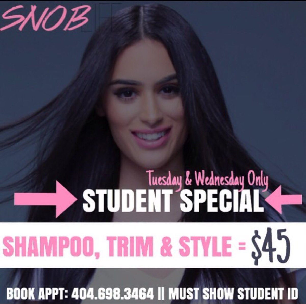SnobLife_Studio's tweet photo. Calling all #Highschool & #College Students 📚📓 #SnobLifeStudio is now offering our #StudentSpecial! #SnobMobb #Hair https://t.co/FWxCpqtDhO