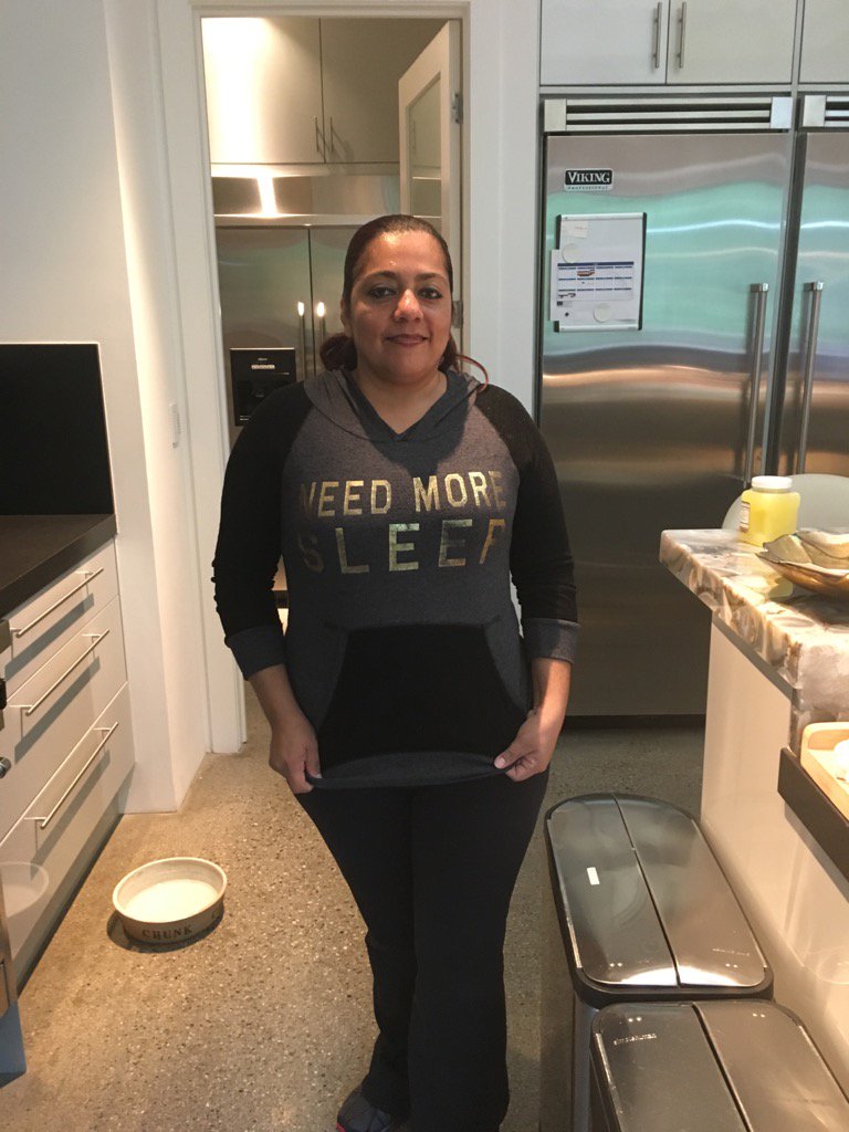 chelseahandler's tweet photo. When your cleaning lady arrives at work with a shirt that says "need more sleep." https://t.co/BcIYBs6hMH