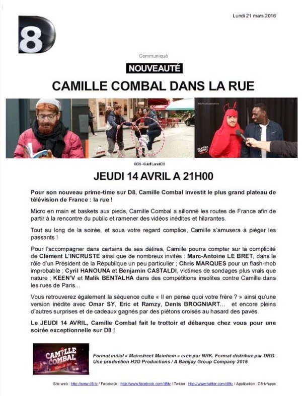 NMalaboeuf's tweet photo. #CCDLR avec @CamilleCombal et pleins d'invités sera diffusé le Jeudi 14 Avril sur D8 ! https://t.co/E5x3jlu6IQ
