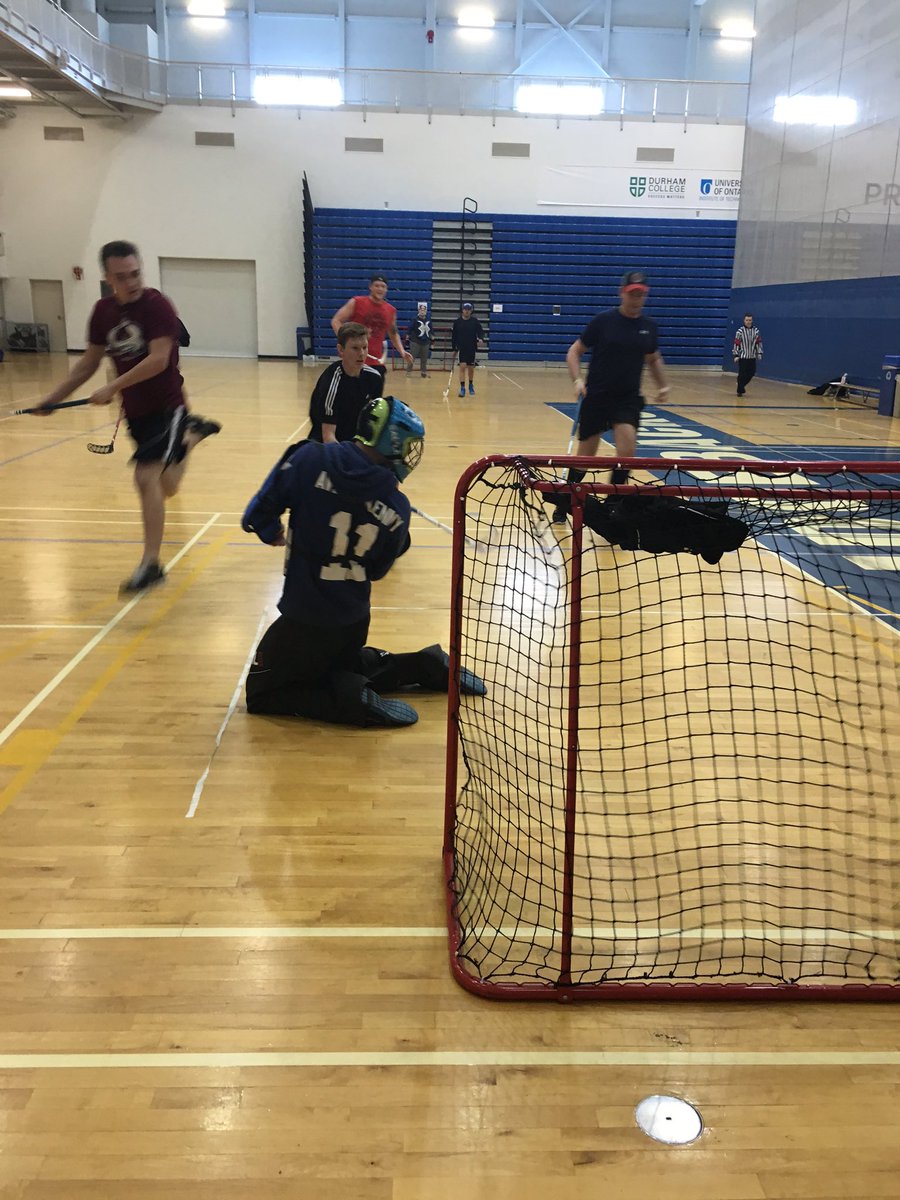 Sport_Durham's tweet photo. Great action @smfloorball tournament. Can't see ball in this shot, but it was a goal! ##InTheDR @ @durhamcollege https://t.co/KzjtsERQ1W