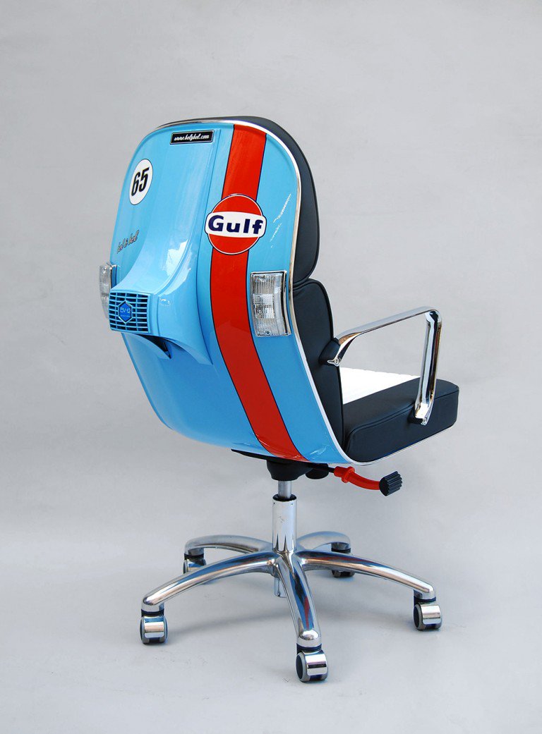 thisiscolossal's tweet photo. Vintage Vespa Parts Recontextualized as Sleek Modern Office Furniture https://t.co/TZeld1hsot https://t.co/IrVuUb1ihm