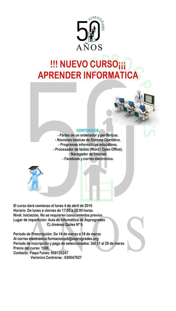 ProyectoPaxtu's tweet photo. ¿Deseas tener soltura delante de una pantalla de ordenador? ¡Aprende #informatica con este curso! #asprogrades https://t.co/1evcX9y8U6