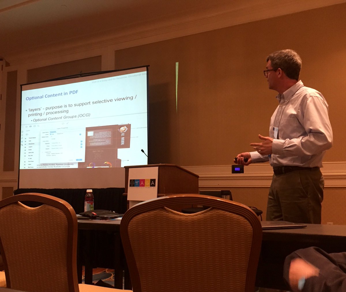 ryetaga's tweet photo. Day 2 at #TAGA2016! GCM's own Chris Smyth giving a presentation on user trends of the PDF/X-4 print workflow💡 https://t.co/iQe7pxemPc