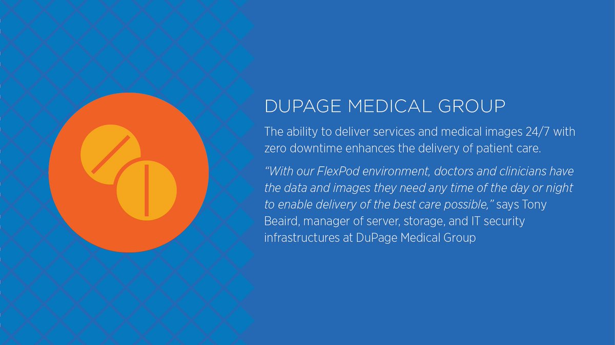 NetApp's tweet photo. With #FlexPod, @DuPageMedGroup is able to deliver services & medical images 24/7 w/ zero downtime https://t.co/PQ6Pzgduza