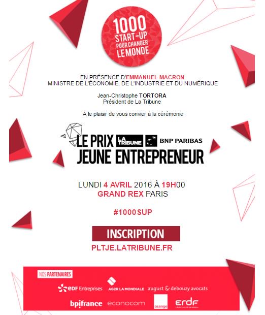 latribuneevents's tweet photo. Prix @LaTribune @BNPParibas Jeune Entrepreneur @meetyourstartup fait partie de nos partenaires média #1000SUp ! https://t.co/i1Q3Dr638f
