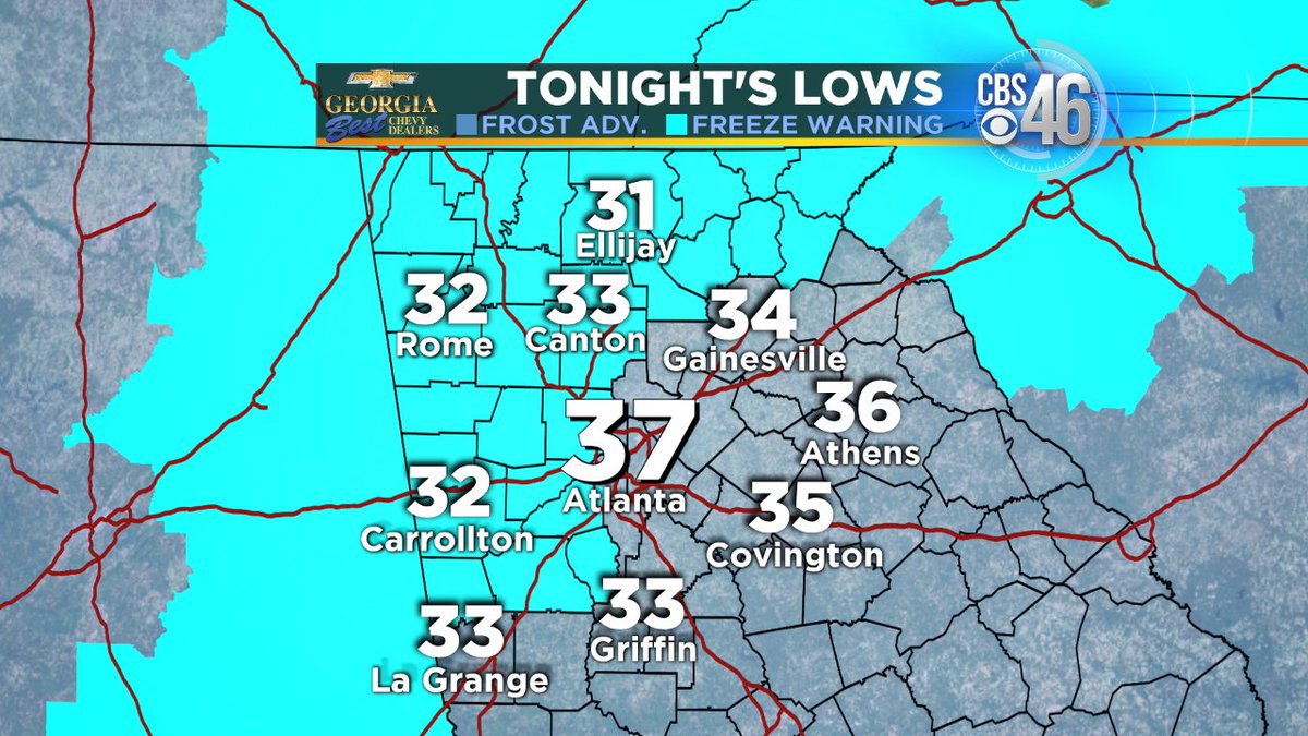 jimkosek's tweet image. #brrr @cbs46 Low temps tonight with frost advisory &amp;amp; freeze warning posted.   #NoSpringHere....until Tues aftn.