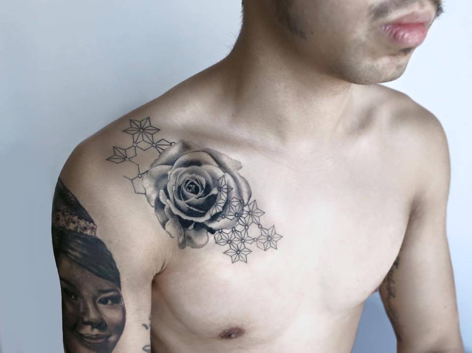 Full Chest Tattoos For Men With Roses