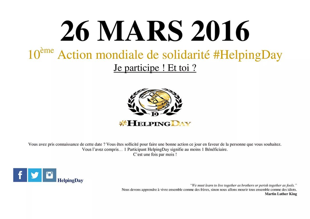 HelpingDay's tweet photo. 10ème HelpingDay : SAMEDI 26 Mars 2016 ! https://t.co/f4IMzT8Skq