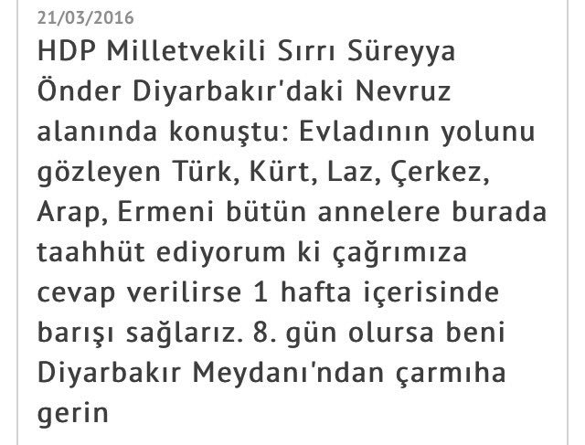 PKK silahı bırakıp kendini tasfiye etsin, 1.günde operasyonlar durur. Durmazsa 2.gün beni Kızılay meydanında asın.