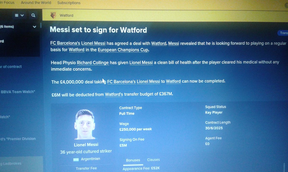 AntCollins96's tweet photo. Casually signing messi for 4 million for Watford in 2023 #justfmthings @DoctorBenjy @SecondYellowCrd @milesSI https://t.co/1LjQjcQOun