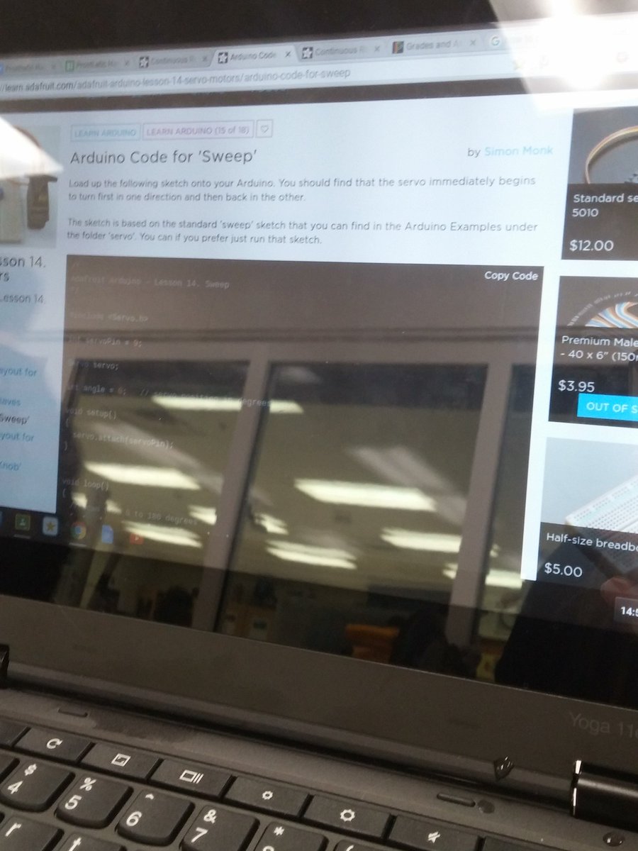 Emma_IStem's tweet photo. Learning how to use and code a servo motor for our prosthetic arm #makermonday #pltwsummit #maker #stemlc #pltw https://t.co/zL6g1NY4qS