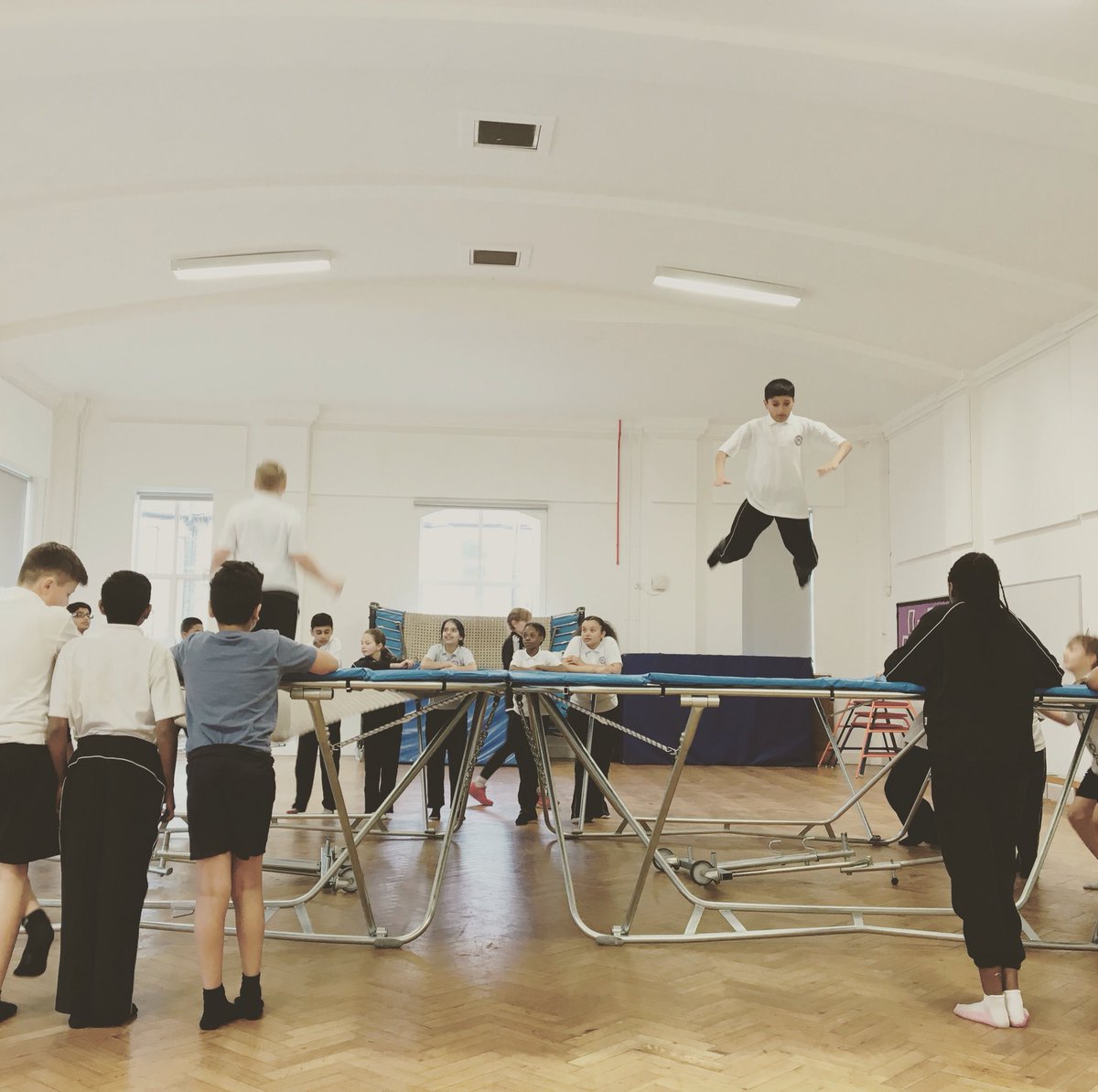 PE_SSA's tweet photo. Inter House for Year 7 and 8! Well done Crick House. #trampolining #interhouse #teamwork @StratfordSch https://t.co/aahTzcIOy8