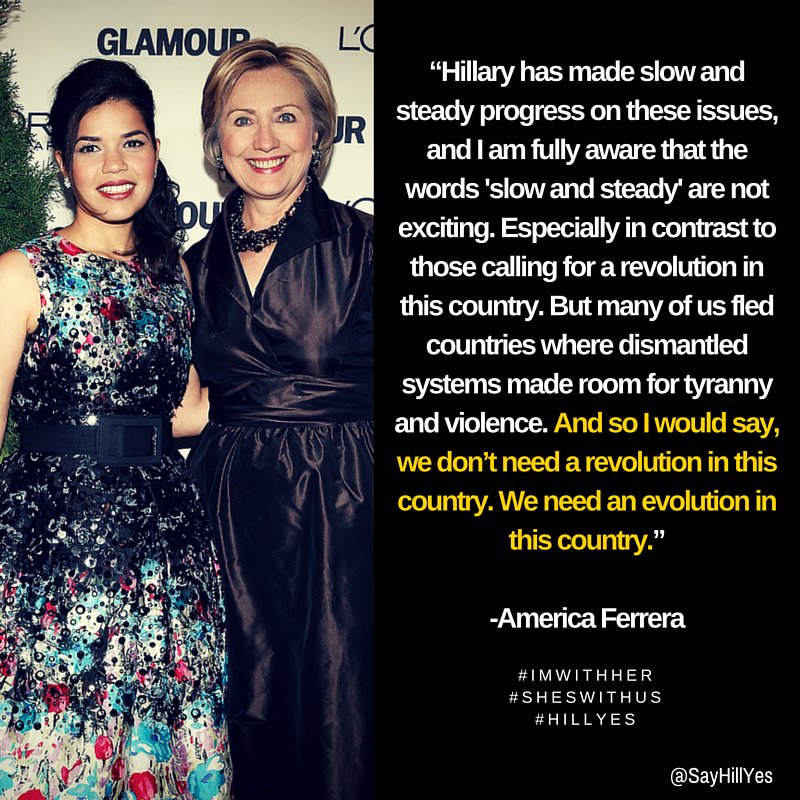 TheNewsFlasher's tweet photo. Enjoyed hearing @AmericaFerrera passionately support Hillary last evening. She's right: slow & steady wins the race. https://t.co/oJOqYtzFUh