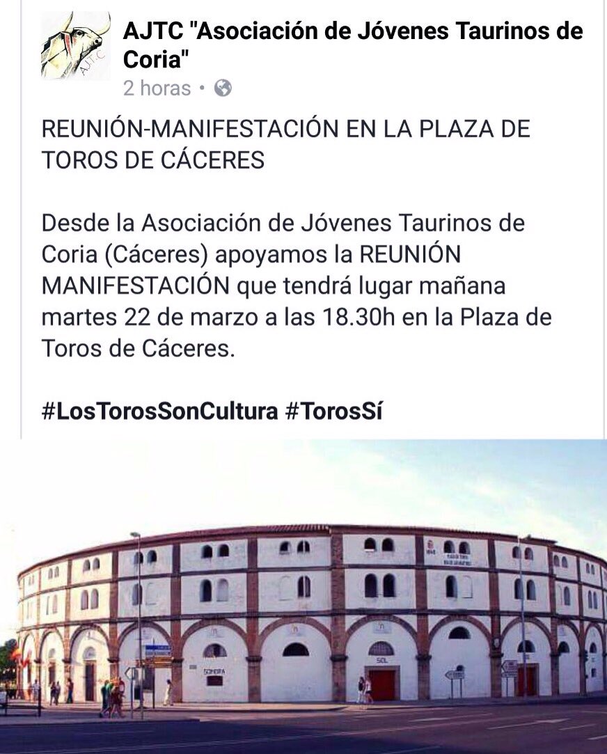 victorinotoros's tweet photo. #manifestaciontaurina #AJTC 22M 18:30 Pl.Toros #Cáceres https://t.co/0jvu5LFARE