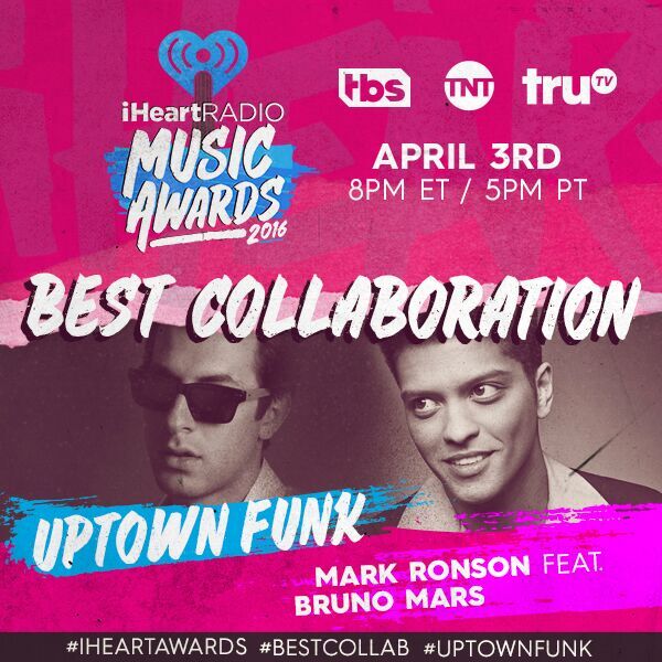 iHeartRadio's tweet photo. RT to vote for @BrunoMars &amp; @MarkRonson! #UptownFunk #BestCollab #iHeartAwards https://t.co/YfavgwLCxE