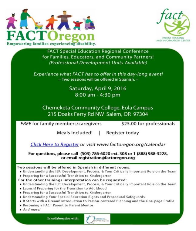 TRIatWOU's tweet photo. Special Education Conference for families and caregivers being offered in Salem on April 9! https://t.co/8dCIRmd8mW https://t.co/uQxRfUNfQ8