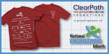 Proud sponsor of <a href="/NEMOntario/">National Engineering Month Ontario</a> #NEM2016 - sourcing eco-friendly t-shirts for volunteers. nem-mng.ca