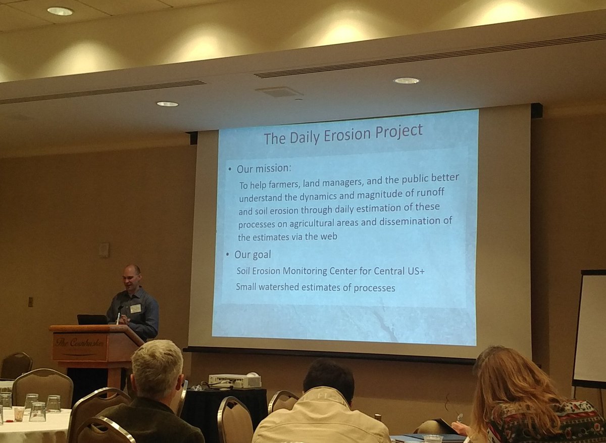 KStateWater's tweet photo. Dr Brian Gelder presenting @IowaWaterCenter Dir Rick Cruse and progress in Daily Erosion Project @northcentralh2o https://t.co/oDfYKOVzsR