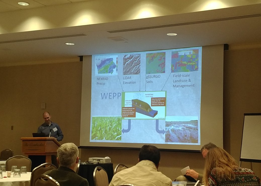 KStateWater's tweet photo. Dr Brian Gelder presenting @IowaWaterCenter Dir Rick Cruse and progress in Daily Erosion Project @northcentralh2o https://t.co/oDfYKOVzsR